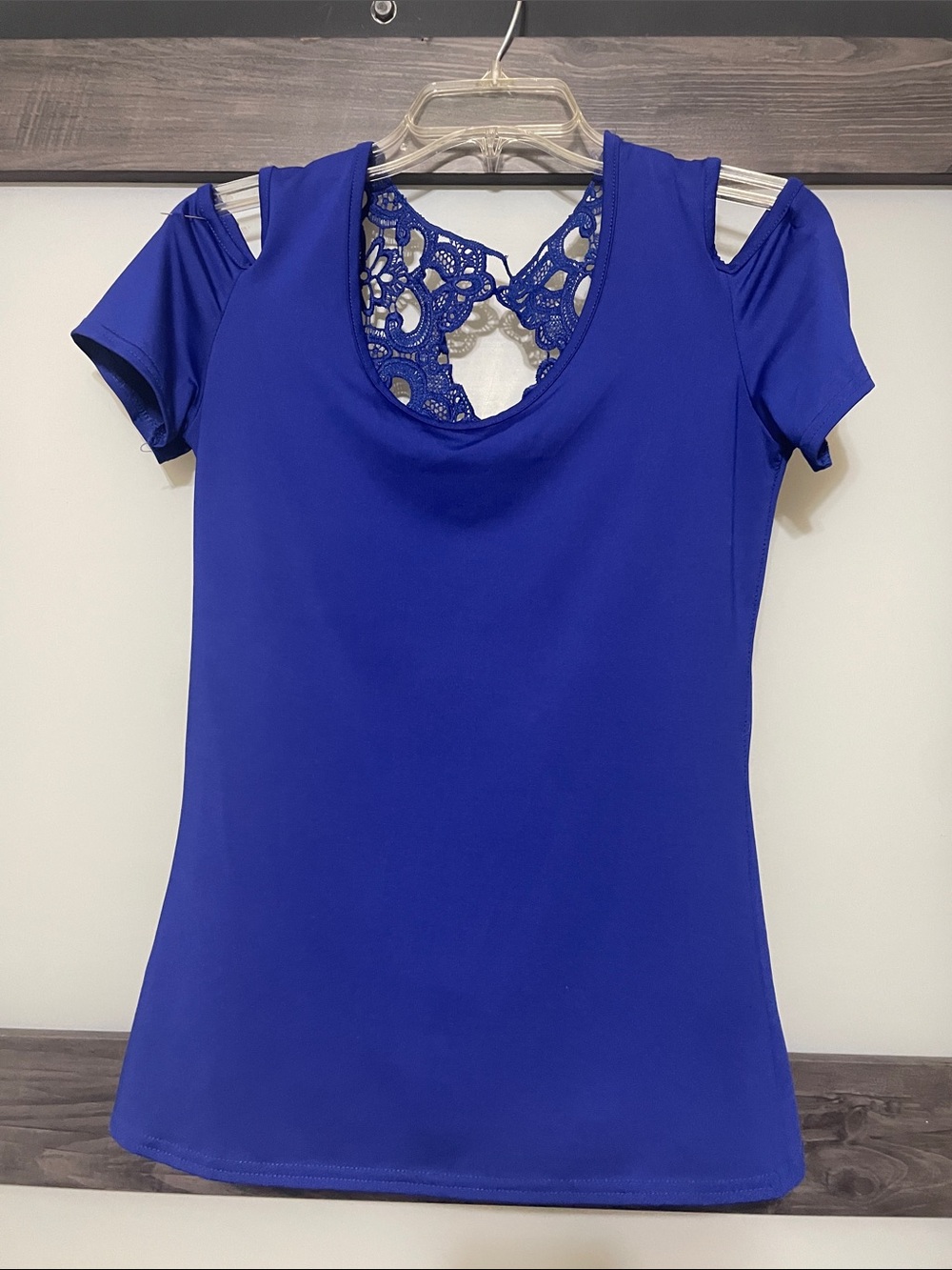 Blue Lace-Back Cold Shoulder Women's Top